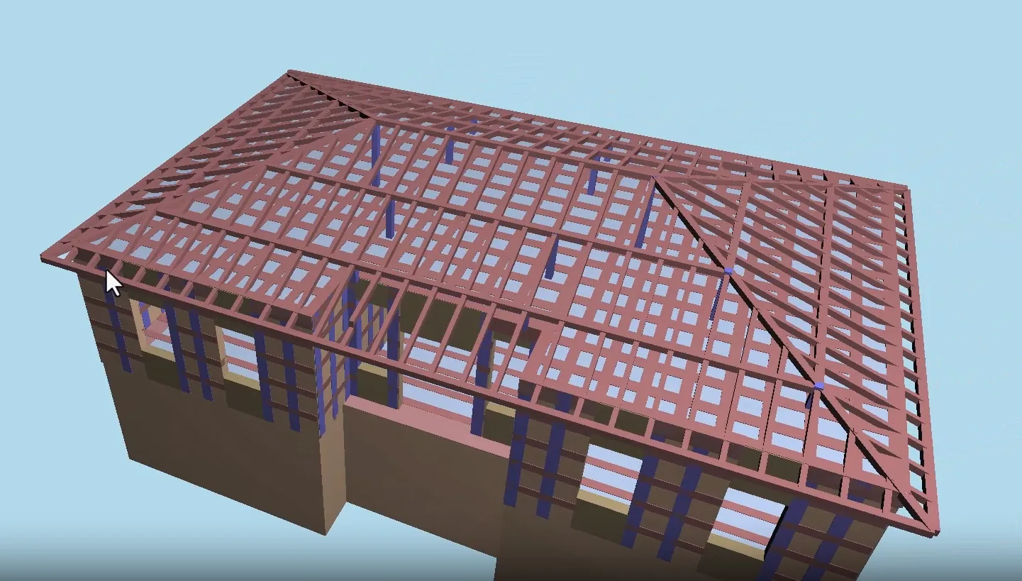 Modélisation d'une toiture en bois sur bâtiment
